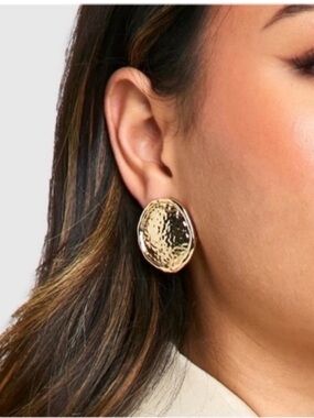 New! Hammered Gold Circle Disk Earrings (1059) NWOT